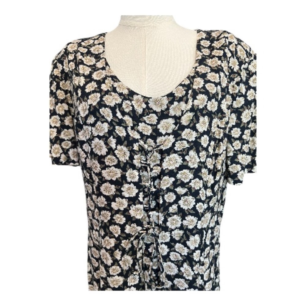 🖤🤍 EUC ALIX TAYLOR Black & White Floral Print Lace-Up Midi Dress | Sz 18 - Picture 2 of 9